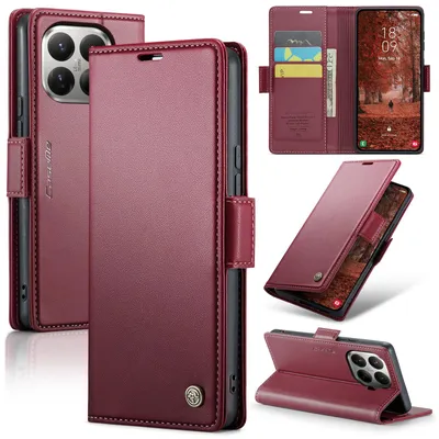 Produktbild von Lederhülle für Xiaomi 17T Pro Brieftasche Kartenfach Schutzhülle mit Standfunktion Rot