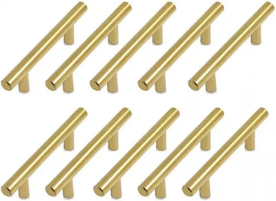 Produktbild von Set mit 10 goldenen Möbelgriffen, goldenen Küchenschrankgriffen, goldenen Edelstahl-Möbelgriffen, 96 mm Lochabstand