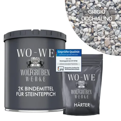 Produktbild von Steinteppich Set Außen 2m² UV-Schutz Marmorkies 25kg inkl. 2K Bindemittel - Grigio Occhialino 1-4mm