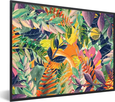 Produktbild von MuchoWow® Gerahmtes Poster Blumen - Dschungel - Tropisch 80x60 cm - Poster mit Schwarzem Bilderrahmen Wandposter Rahmen Foto Bilder - Schwarzem - Mit Gestell