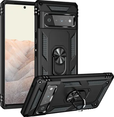 Produktbild von Google Pixel 6 Pro Hülle, Dual Layer Militäre Fallschutz Schutzhülle mit Ringhalterung Ständer für Google Pixel 6 Pro Schwarz