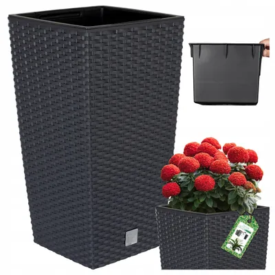 Obrázek produktu pro Deco4Home, vysoký zahradní květináč z ratanu, barva antracit, včetně vnitřní vložky