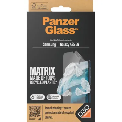 Produktbild von PanzerGlass ® ECO MATRIX Displayschutz mit D3O® Samsung Galaxy A25 5G | Ultra-Wide Fit m. AlignerKit, Samsung, Samsung - Galaxy A25 5G, Trockene Anwendung, Kratzresistent, Schockresistent, Transparent, 1 Stück(e)
