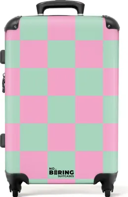 Produktbild von NoBoringSuitcases.com® Großer Koffer - Rosa mit türkisem Schachbrettmuster - Kombinationsschloss TSA - Hartschalen Trolley 4 Rollen - 72 liter - Reisekoffer - 66 cmKoffer Mittelgroß 67x43x25 cm, 72L,