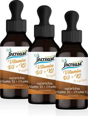 Produktbild von Nimm 3, zahl 2 Aktion Liposomale Vitamin D3 + K2 Tropfen hochdosiert - 8000 I.E Vitamin D3 pro Tag (720.000mg in 3 Flaschen) - Keto MCT Öl C8 & C10