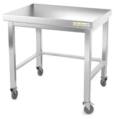 Immagine prodotto di Tavolo da lavoro in acciaio inossidabile con struttura portante, dimensioni 700 x 700 mm, con rinforzi e montato su ruote, serie PREMIUM - GOLDINOX