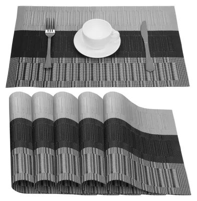Produktbild von Belle Vous 6er Pack graue & schwarze Tischsets - Rutschfeste PVC Platzsets abwaschbar - Strapazierfähige Tischsets - Leicht zu reinigen -