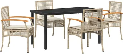 Image de vidaXL Ensemble de jardin pour repas, 5 pièces, rotin beige et noir