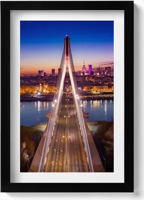 Produktbild von Brücke und Stadt am Abend– Wandbild mit Rahmen – Gerahmtes Bild  – Wanddekoration – 20x30 cm – Schwarz