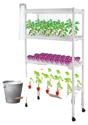 Immagine prodotto di Sistema di coltivazione idroponica, 4 livelli, 108 posizioni, portata di 55 galloni all'ora, altezza di sollevamento di 6,56 piedi, completo di timer e pompa dell'acqua