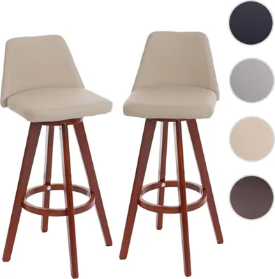 Produktbild von 2er-Set Barhocker HWC-C43, Barstuhl Tresenhocker, Holz Kunstleder drehbar MVG-  creme