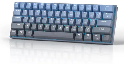Produktbild von 60% Mechanische Gaming Tastatur mit Yellow Switches, 61 Tasten PBT Keyboard mit LED Beleuchtung, kompakte USB Tastatur blau