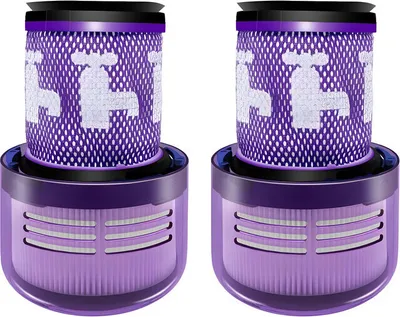 Two identical purple and white vacuum cleaner filters are shown against a white background.