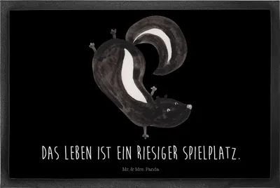 Produktbild von Mr. & Mrs. Panda Bodenvorleger Stinktier Handstand 40 x 60 cm - Schwarz - Geschenk, fußmatte, Stinker, Raubtier, bodenmatte, Schmutzfänger, Schmutzfangmatte, Wildtier