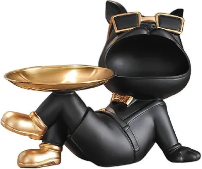 Produktbild von Schlüsselbrett Schwarze Bulldogge-Statuen Heimdekoration Modern Schlüsselschale, Harz