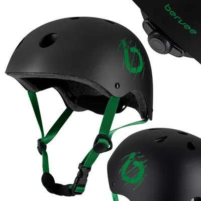 Zdjęcie produktu dla Kask rowerowy na rolki hulajnogę Bervee nino M (55-60 cm) czarno zielony
