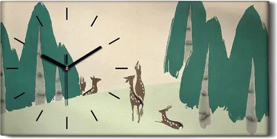 Produktbild von Küchenuhr Bürouhr Leinwand Uhr 60x30 Malerei Abstrakte Wald Bäume Tiere Kunst - schwarze Hände