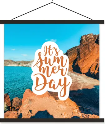 Produktbild von MuchoWow® Textilposter Strand - Meer - Zitate 60x60 cm mit schwarzem Rahmen - Posteraufhänger