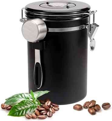 Image de Contenant hermétique pour café Famanu - 1,8 litre - Acier inoxydable - Récipient à café - Conserveur d'arômes - Noir