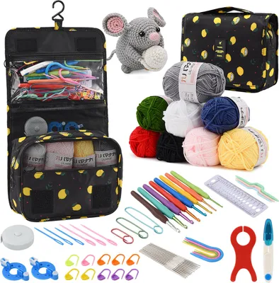 Immagine prodotto di Set da uncinetto UnboxG da 63 pezzi con borsa portaoggetti – Uncinetti ergonomici e accessori fai da te per maglieria e uncinetto per principianti e professionisti