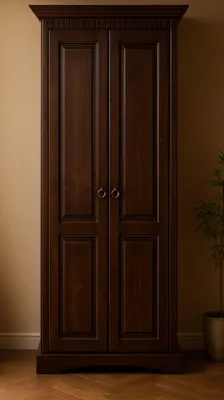 Produktbild von Dielenschrank Kiefer massiv dunkel gebeizt Kolonialstil Holz Garderobenschrank Wäscheschrank