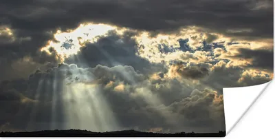Produktbild von MuchoWow® Poster Luftaufnahme von Sonnenstrahlen in dunklen Wolken 120x60 cm - Bild