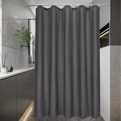 Produktbild von Duschvorhang 150 x 200 cm, wasserdicht, dunkelgrau, schnelltrocknend, schimmelresistent, waschbar, aus Polyester, mit 10 Ringen