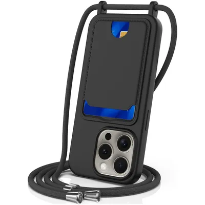 Produktbild von Mobigear Lanyard Card iPhone 16 Pro Silikon Handykette mit Kartenhalter - Schwarz