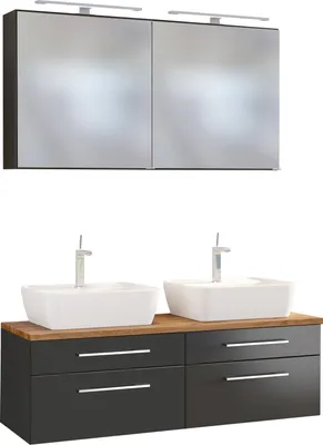Produktbild von Doppelwaschtischschrank mit Spiegelschrank Dasa 120cm 4 Schubladen - graphit/mattgrau