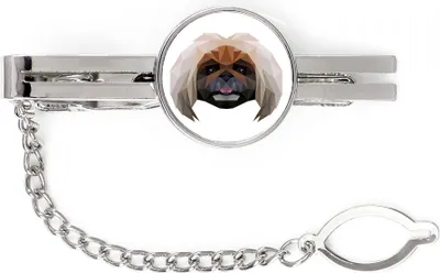 Obrázok produktu pre Pekingese, pekinés, pekinský palácový psík – geometrická sponka na kravatu s obrázkom a nápisom od Art-Dog