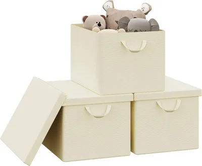 Produktbild von WOLTU 3er Set Aufbewahrungsboxen mit Deckel, mit Griffen, faltbar, Creme : 51L(48x36x30 cm) Größe: 51L(48x36x30 cm)