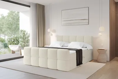 Produktbild von ALTDECOR Boxspringbett mit Fußteil - H3 Matratze und Topper - FAMA-Z - 200x200 - Beige - Doppelbett, Boxbett, Polsterbett mit Bettkasten mit Stauraum und Kopftei