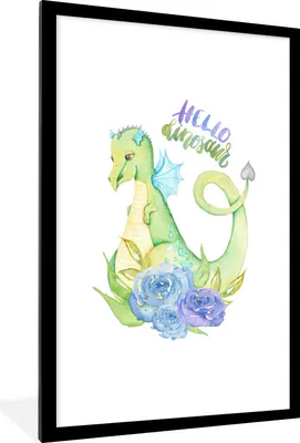 Produktbild von MuchoWow® Gerahmtes Poster Dinosaurier - Blumen - Kinderzimmer - Jungen - Mädchen - Kinder 60x90 cm - Poster mit Schwarzem Bilderrahmen Wandposter Rahmen Foto Bilder - Dekoration - Wandposter Wohnzimmer - Hochwertig