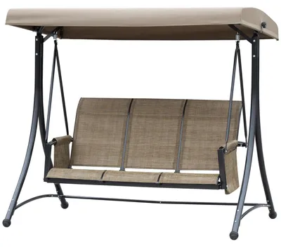 Produktbild von Outsuuny Hollywoodschaukel mit Seitentasche, 3-Sitzer Gartenschaukel mit verstellbarem Sonnendach, Schaukelbank belast bis 300kg, für Garten, Terrasse, 196 x 128 x 172 cm, Braun Aosom