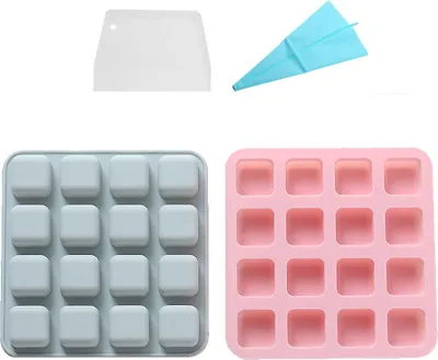 Produktbild von 2er-Pack Silikon-Eiswürfelform Flexible 16 Würfel Silikon-Eiswürfelformen, Silikonformen Für Süßigkeiten, Schokolade, Mit Spritzbeutel Und Schaber
