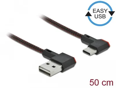 Produktbild von DELOCK USB-A 2.0 Stecker < USB-C Stecker gewinkelt 0,5m SW