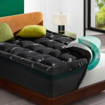 Produktbild von NicePlus 2-in-1 Topper, 120x200X7cm, 5-Zonen Memory Foam + Bambus-Pillow-Top, mit Eckgummis für alle Matratzen, H2/H3, Schwarz