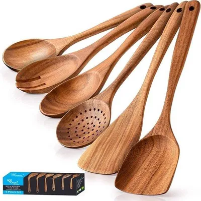 Immagine prodotto di Set di cucchiai da cucina in legno da 6 pezzi per padelle antiaderenti