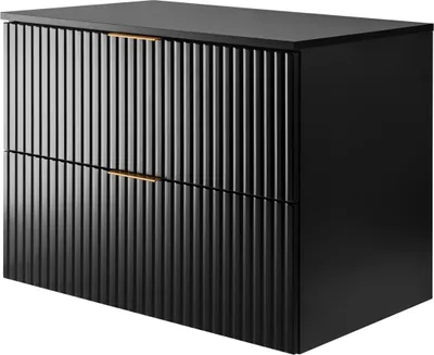 Productafbeelding van Badkamerkast, zwart met gouden handgrepen / met bovenblad, breedte 80 cm
