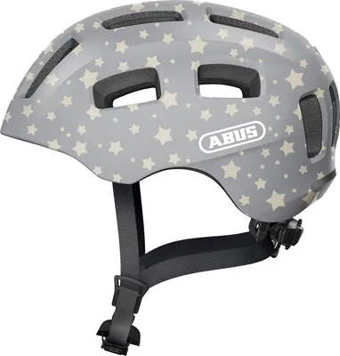 Produktbild von ABUS Fahrradhelm Youn-I 2.0 - mit Licht für Kinder, Jugendliche und junge Erwachsene - für Mädels und Jungs - Grau mit Stern-Muster, Größe M (52-57 cm)