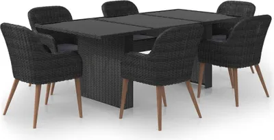 Produktbild von vidaXL 7-tlg. Garten-Essgruppe Poly Rattan Schwarz