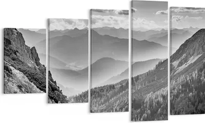 Produktbild von Bild auf Leinwand - Leinwandbild - 5 Teile - Schwarzweiß Landschaft Berge - 100x60cm - Wand Bild - Wanddeko - Wandbilder - Leinwanddruck - Bilder - Wanddekoration - Leinwand bilder - EG100x60-4560