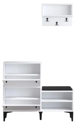 Image de Meuble à chaussures en bois MDF mélaminé blanc et noir - 110 x 92 x 35 cm - Nombreux rangements