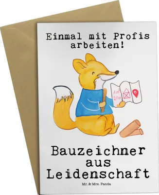 Produktbild von Mr. & Mrs. Panda babykarte Bauzeichner Leidenschaft - Weiß - Geschenk, weihnachtskarten, glückwunschkarten, hochzeitskarten, Grußkarte, einladungskarten, Grußkarten