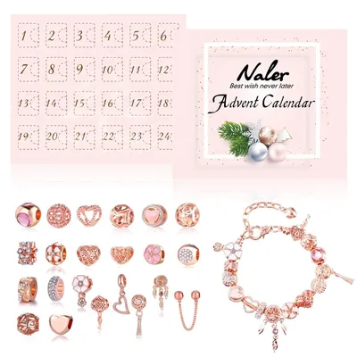 Produktbild von Adventskalender mit 24 Schmuckstücken und einem Armband in Roségold