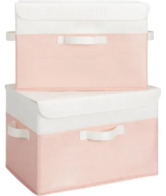 Productafbeelding van Opbergboxen van stof met deksel, 2 stuks, inklapbaar, wit-roze, 40x26x25,5 cm