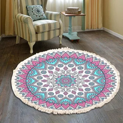 Obrázok produktu pre Bohemiánsky koberec s mandalou a franjami, 100 cm