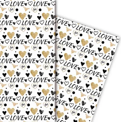 Produktbild von Romantisches Liebes Geschenkpapier mit Herzen, schwarz, weiß - G4840, 32 x 48cm