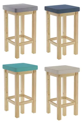 Produktbild von Barhocker Holzhocker 60 cm verschiedene Polsterfarben Kiefer V-90.71-44P