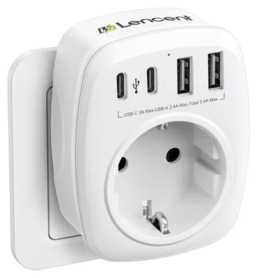 Produktbild von Steckdosenadapter mit USB – 5-in-1 USB-C-Steckdosen, mit Kindersicherung